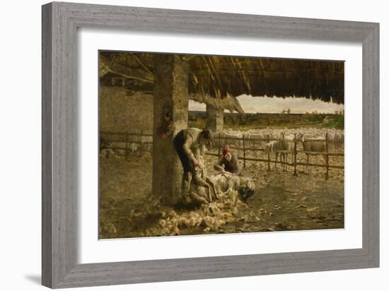 The Sheepshearing, 1883-1884-Giovanni Segantini-Framed Giclee Print