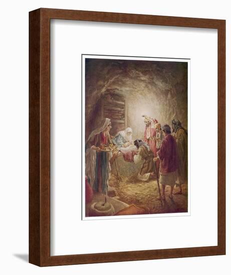 The Shepherds Come to See Mary Joseph and Their Baby Jesus-William Hole-Framed Art Print