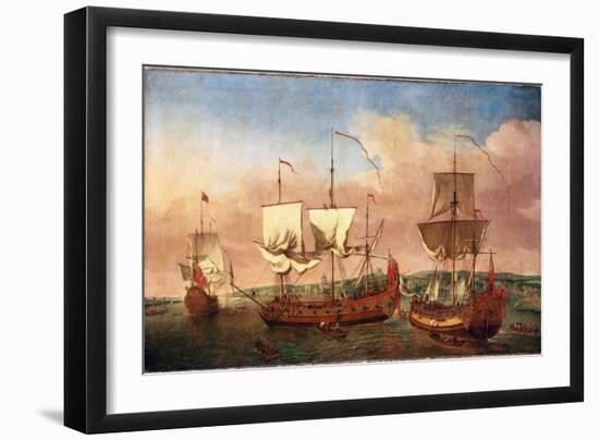The Ship 'Peregrine' and Other Royal Vessels, off Greenwich, around 1710. Oil on Canvas, around 171-Jan Griffier-Framed Giclee Print