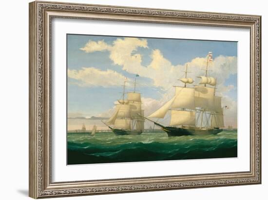 The Ships “Winged Arrow” and “Southern Cross” in Boston Harbor, 1853-Fitz Hugh Lane-Framed Art Print