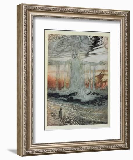 The Shipwrecked Man and the Sea, Illustration from 'Aesop's Fables', Published by Heinemann, 1912-Arthur Rackham-Framed Giclee Print