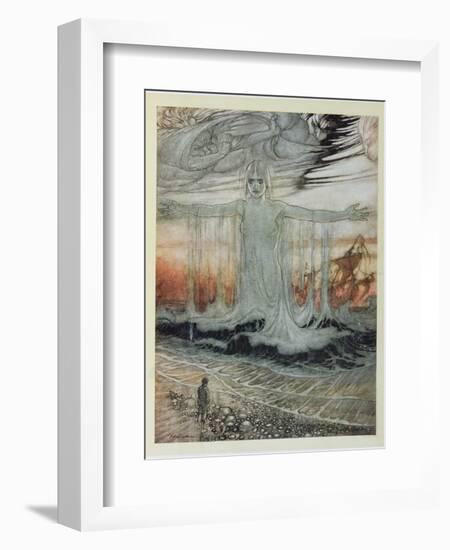 The Shipwrecked Man and the Sea, Illustration from 'Aesop's Fables', Published by Heinemann, 1912-Arthur Rackham-Framed Giclee Print