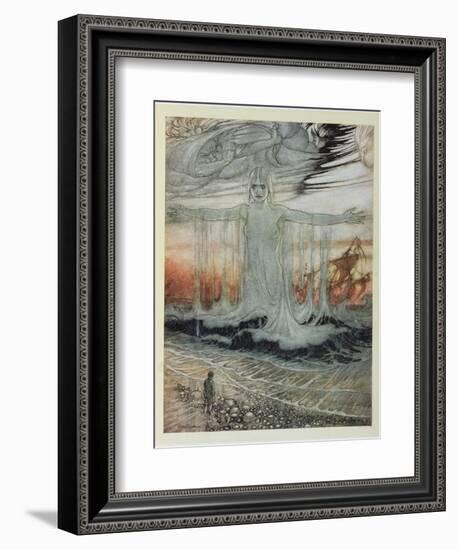 The Shipwrecked Man and the Sea, Illustration from 'Aesop's Fables', Published by Heinemann, 1912-Arthur Rackham-Framed Giclee Print