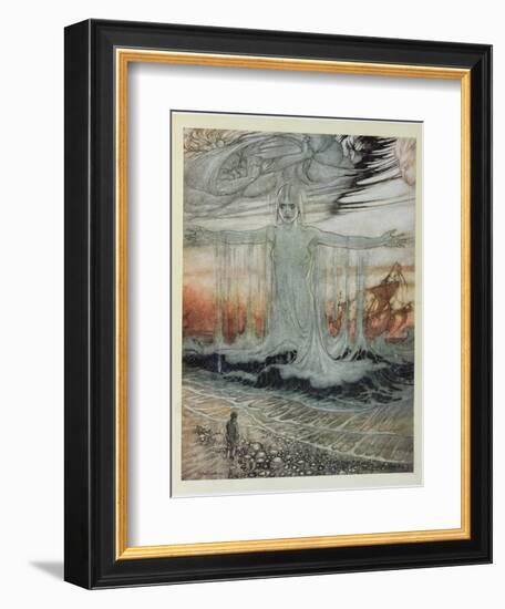 The Shipwrecked Man and the Sea, Illustration from 'Aesop's Fables', Published by Heinemann, 1912-Arthur Rackham-Framed Giclee Print