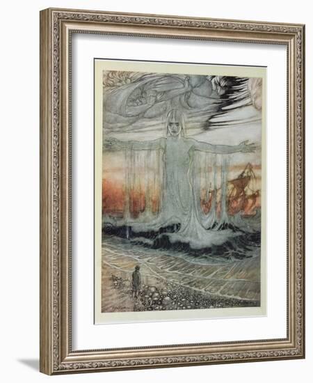 The Shipwrecked Man and the Sea, Illustration from 'Aesop's Fables', Published by Heinemann, 1912-Arthur Rackham-Framed Giclee Print