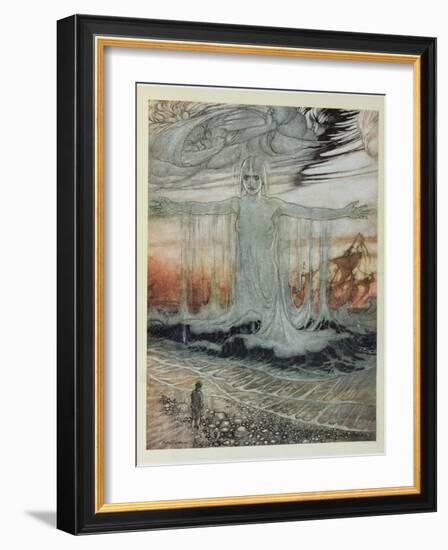 The Shipwrecked Man and the Sea, Illustration from 'Aesop's Fables', Published by Heinemann, 1912-Arthur Rackham-Framed Giclee Print