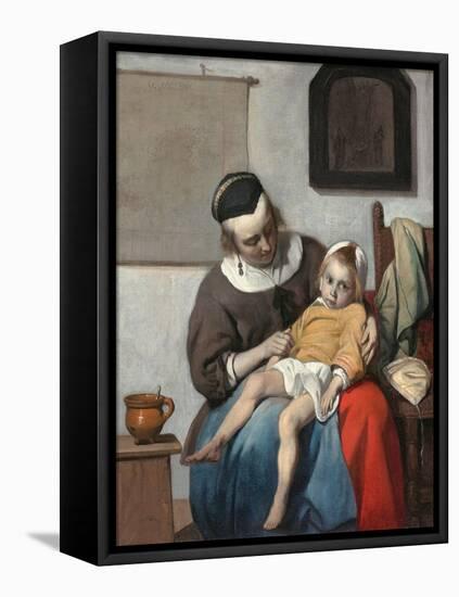 The Sick Child-Gabriel Metsu-Framed Premier Image Canvas