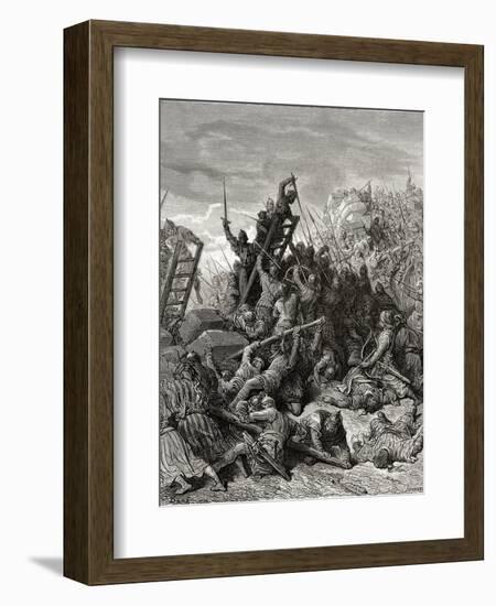 The Siege of Ptolemais, Illustration from 'Bibliotheque Des Croisades' by J-F. Michaud, 1877-Gustave Doré-Framed Giclee Print