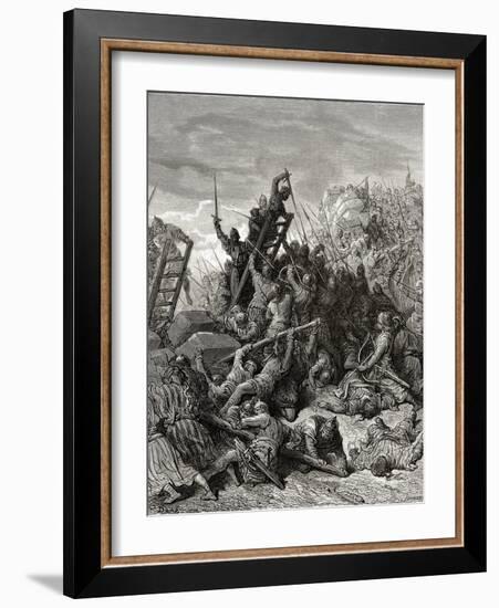 The Siege of Ptolemais, Illustration from 'Bibliotheque Des Croisades' by J-F. Michaud, 1877-Gustave Doré-Framed Giclee Print