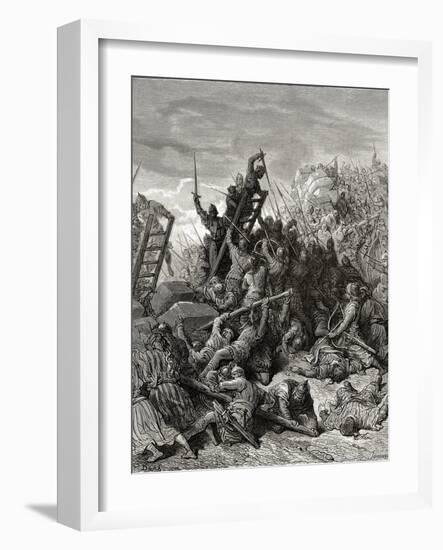 The Siege of Ptolemais, Illustration from 'Bibliotheque Des Croisades' by J-F. Michaud, 1877-Gustave Doré-Framed Giclee Print
