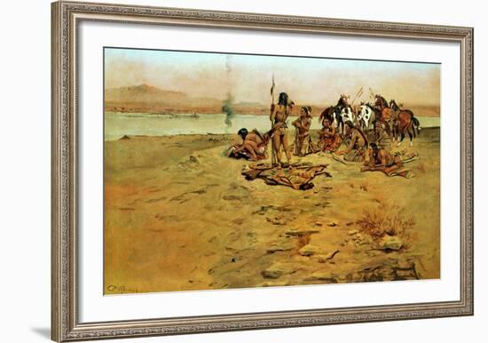 The Signal Fire-Charles Marion Russell-Framed Art Print