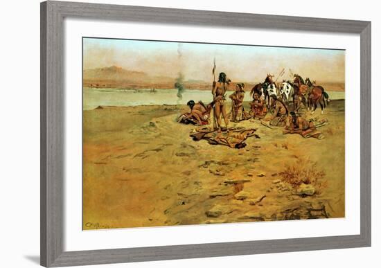 The Signal Fire-Charles Marion Russell-Framed Art Print