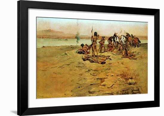 The Signal Fire-Charles Marion Russell-Framed Art Print