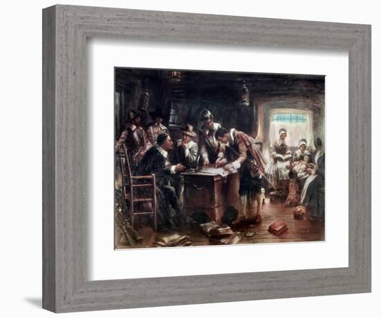 The Signing of the Mayflower Compact, c.1900-Edward Percy Moran-Framed Giclee Print