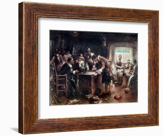 The Signing of the Mayflower Compact, c.1900-Edward Percy Moran-Framed Giclee Print