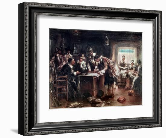 The Signing of the Mayflower Compact, c.1900-Edward Percy Moran-Framed Giclee Print