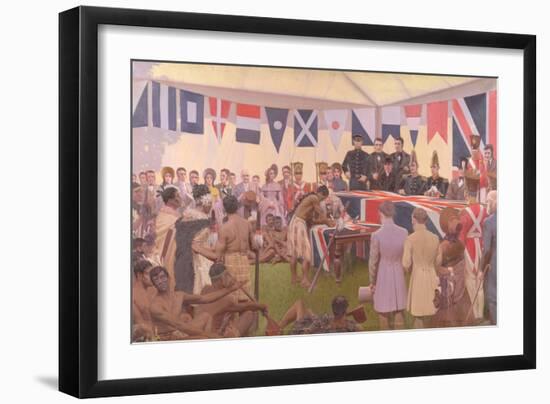 The Signing of the Treaty of Waitangi by Captain Hobson and the Maori Chiefs in 1840, 1938-Marcus King-Framed Giclee Print