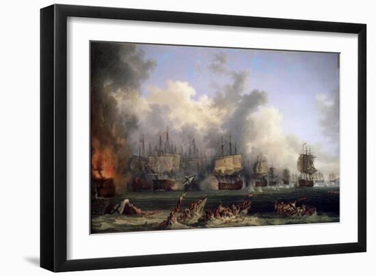 The Sinking of the Russian Battleship St. Evstafius in the Naval Battle of Chesma, 1771-Jacob Philipp Hackert-Framed Giclee Print