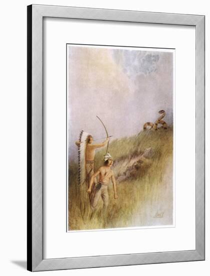 The Sioux War Chief Shoots an Arrow at the Monster Ratlesnake and Kills It-James Jack-Framed Art Print