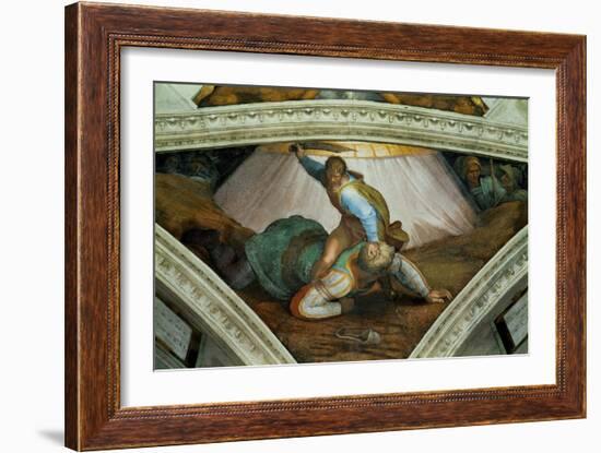 The Sistine Chapel; Ceiling Frescos after Restoration: David and Goliath-Michelangelo Buonarroti-Framed Giclee Print