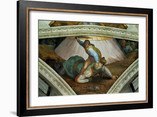 The Sistine Chapel; Ceiling Frescos after Restoration: David and Goliath-Michelangelo Buonarroti-Framed Giclee Print