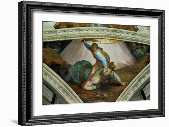The Sistine Chapel; Ceiling Frescos after Restoration: David and Goliath-Michelangelo Buonarroti-Framed Giclee Print