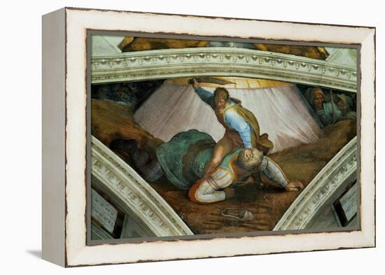 The Sistine Chapel; Ceiling Frescos after Restoration: David and Goliath-Michelangelo Buonarroti-Framed Premier Image Canvas