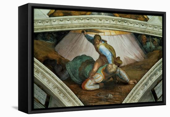 The Sistine Chapel; Ceiling Frescos after Restoration: David and Goliath-Michelangelo Buonarroti-Framed Premier Image Canvas