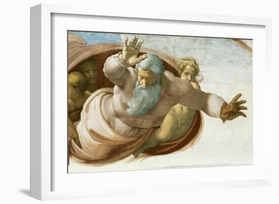 The Sistine Chapel; ceiling frescos after restoration. Dividing the waters from the land.-Michelangelo-Framed Giclee Print