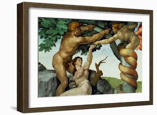 The Sistine Chapel; Ceiling Frescos after Restoration, Original Sin-Michelangelo Buonarroti-Framed Giclee Print