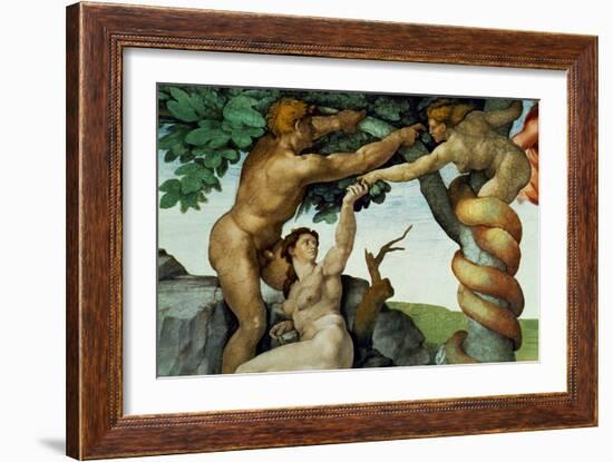 The Sistine Chapel; Ceiling Frescos after Restoration, Original Sin-Michelangelo Buonarroti-Framed Giclee Print