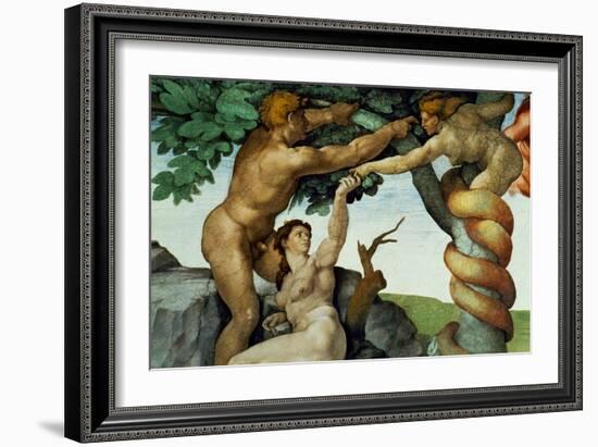 The Sistine Chapel; Ceiling Frescos after Restoration, Original Sin-Michelangelo Buonarroti-Framed Giclee Print