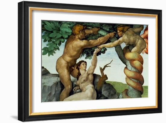 The Sistine Chapel; Ceiling Frescos after Restoration, Original Sin-Michelangelo Buonarroti-Framed Giclee Print