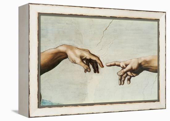 The Sistine Chapel; ceiling frescos after restoration. The creation of Adam.-Michelangelo-Framed Premier Image Canvas