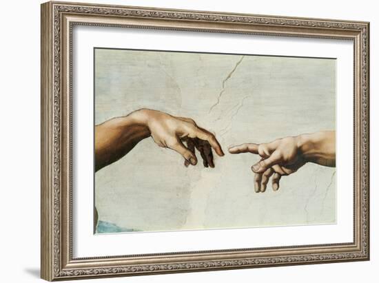 The Sistine Chapel; ceiling frescos after restoration. The creation of Adam.-Michelangelo-Framed Giclee Print