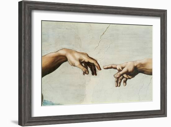 The Sistine Chapel; ceiling frescos after restoration. The creation of Adam.-Michelangelo-Framed Giclee Print