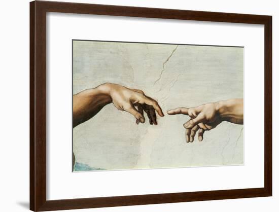 The Sistine Chapel; ceiling frescos after restoration. The creation of Adam.-Michelangelo-Framed Giclee Print