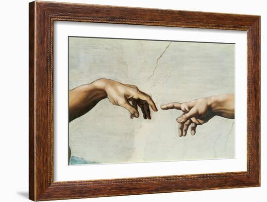 The Sistine Chapel; ceiling frescos after restoration. The creation of Adam.-Michelangelo-Framed Giclee Print