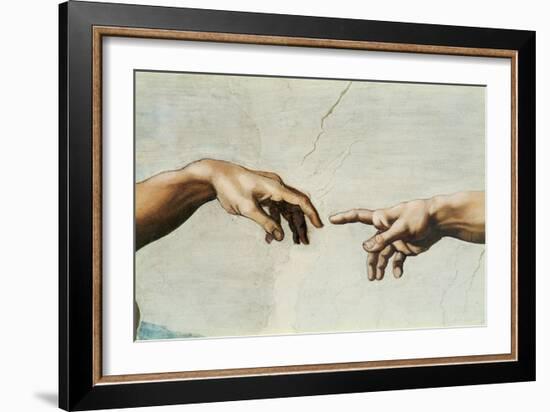 The Sistine Chapel; ceiling frescos after restoration. The creation of Adam.-Michelangelo-Framed Giclee Print