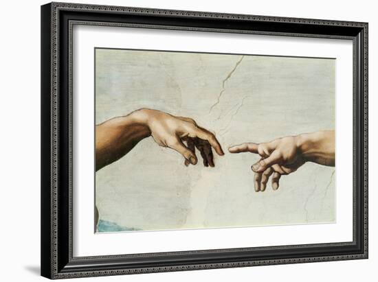 The Sistine Chapel; ceiling frescos after restoration. The creation of Adam.-Michelangelo-Framed Giclee Print