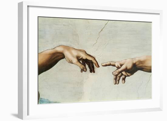The Sistine Chapel; ceiling frescos after restoration. The creation of Adam.-Michelangelo-Framed Premium Giclee Print