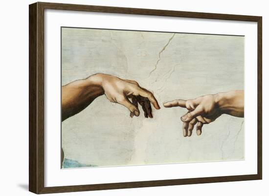 The Sistine Chapel; ceiling frescos after restoration. The creation of Adam.-Michelangelo-Framed Premium Giclee Print