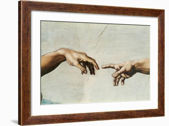 The Sistine Chapel; ceiling frescos after restoration. The creation of Adam.-Michelangelo-Framed Premium Giclee Print