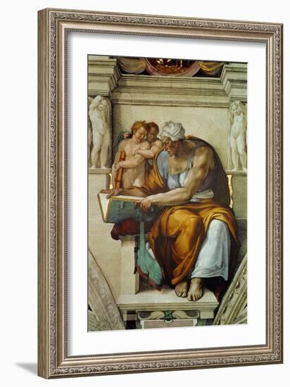 The Sistine Chapel; Ceiling Frescos after Restoration, the Creation of Adam-Michelangelo Buonarroti-Framed Giclee Print