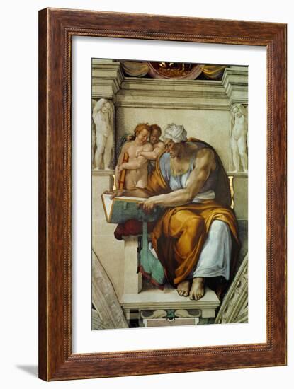 The Sistine Chapel; Ceiling Frescos after Restoration, the Creation of Adam-Michelangelo Buonarroti-Framed Giclee Print