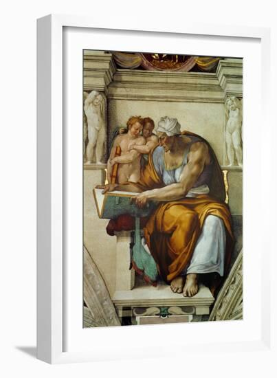 The Sistine Chapel; Ceiling Frescos after Restoration, the Creation of Adam-Michelangelo Buonarroti-Framed Giclee Print