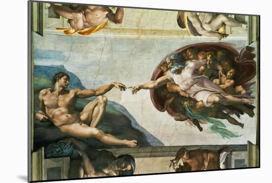 The Sistine Chapel; Ceiling Frescos after Restoration, the Creation of Adam-Michelangelo Buonarroti-Mounted Giclee Print