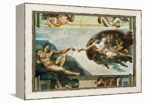 The Sistine Chapel; Ceiling Frescos after Restoration, the Creation of Adam-Michelangelo Buonarroti-Framed Premier Image Canvas