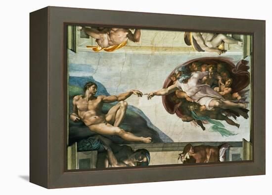 The Sistine Chapel; Ceiling Frescos after Restoration, the Creation of Adam-Michelangelo Buonarroti-Framed Premier Image Canvas