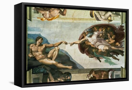 The Sistine Chapel; Ceiling Frescos after Restoration, the Creation of Adam-Michelangelo Buonarroti-Framed Premier Image Canvas